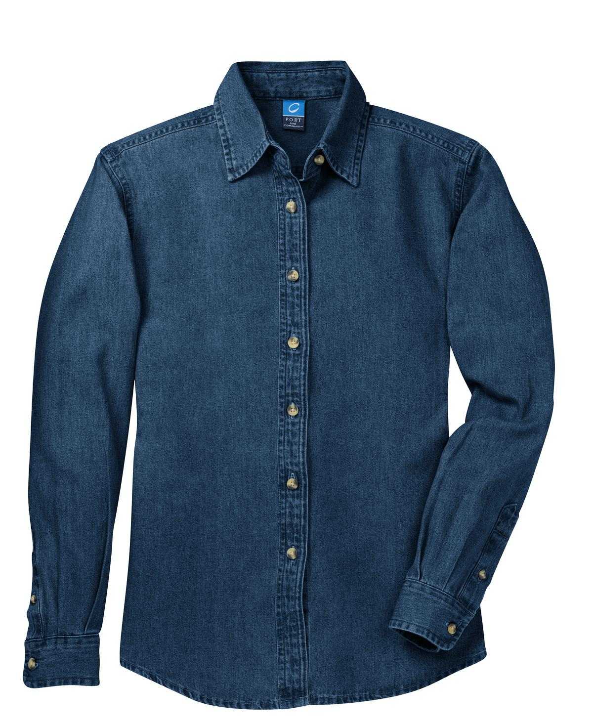 Port &amp; Company LSP10 Ladies Long Sleeve Value Denim Shirt - Ink Blue - HIT a Double - 5