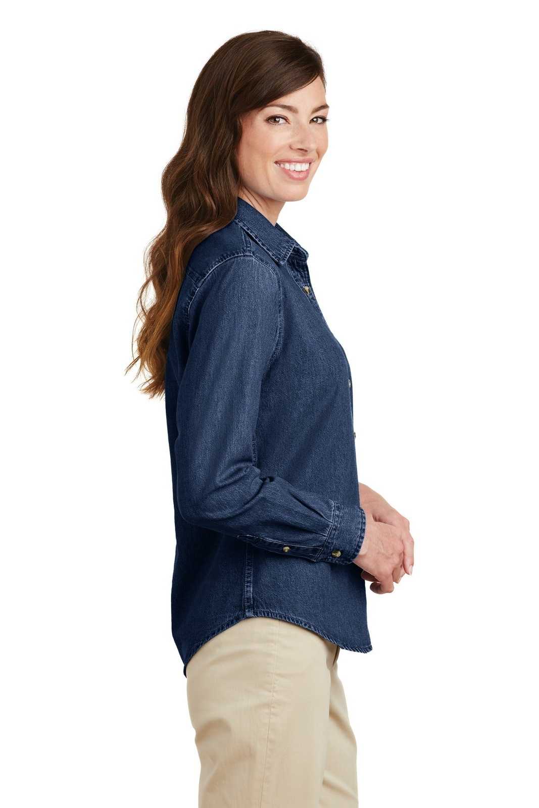 Port &amp; Company LSP10 Ladies Long Sleeve Value Denim Shirt - Ink Blue - HIT a Double - 3