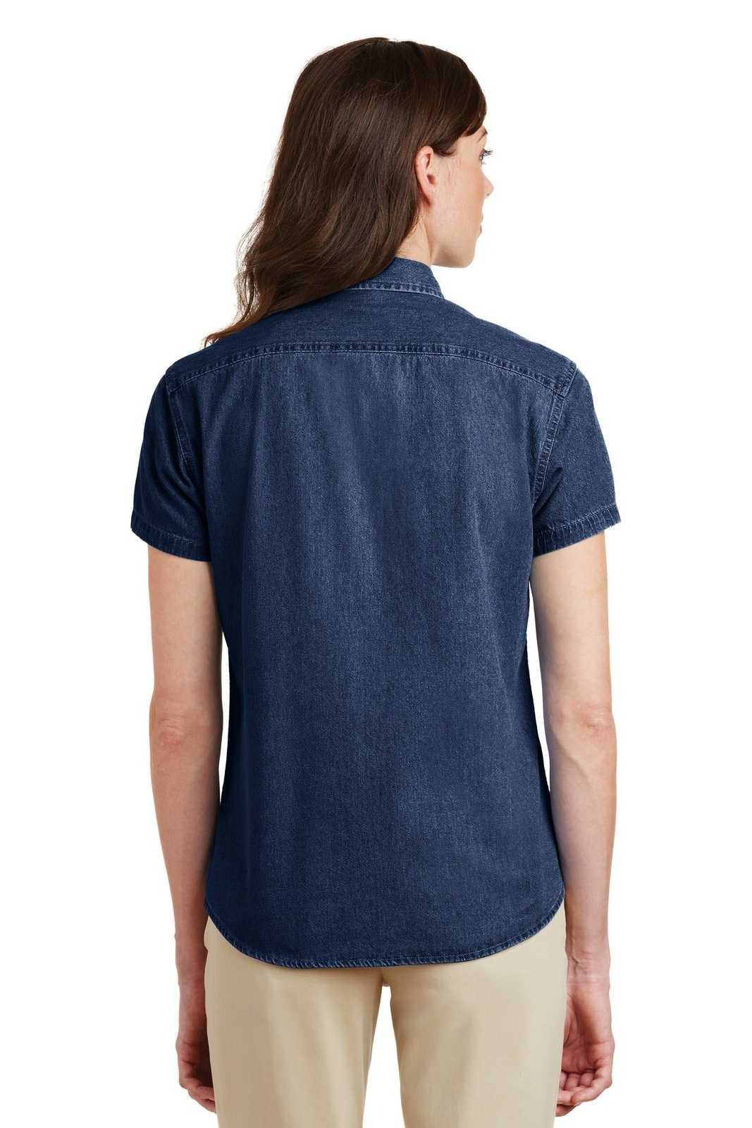 Port &amp; Company LSP11 Ladies Short Sleeve Value Denim Shirt - Ink Blue - HIT a Double - 2