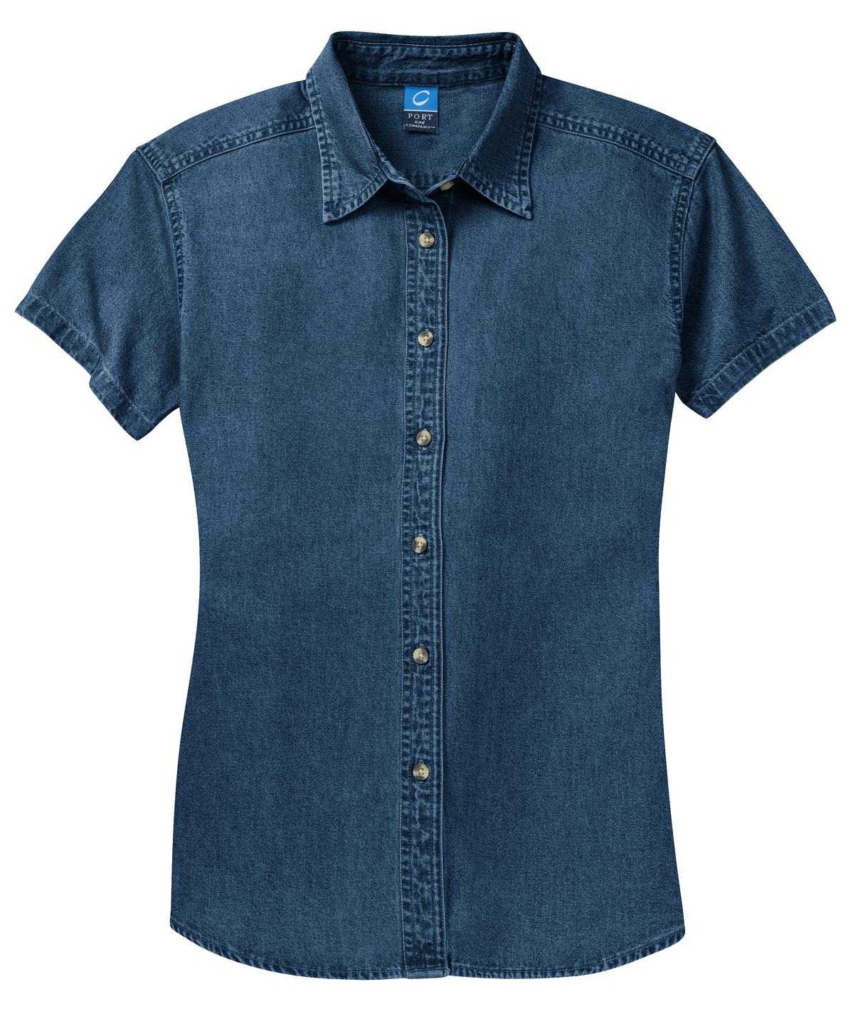 Port &amp; Company LSP11 Ladies Short Sleeve Value Denim Shirt - Ink Blue - HIT a Double - 5