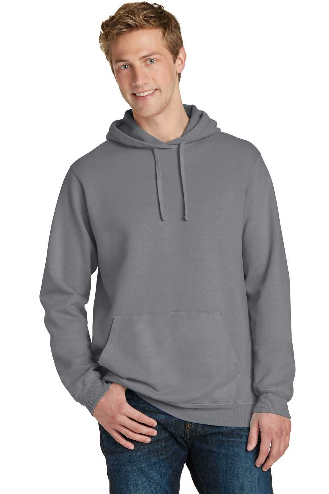 Port &amp; Company PC098H Beach Wash Garment-Dyed Pullover Hooded Sweatshirt - Coal - HIT a Double - 1
