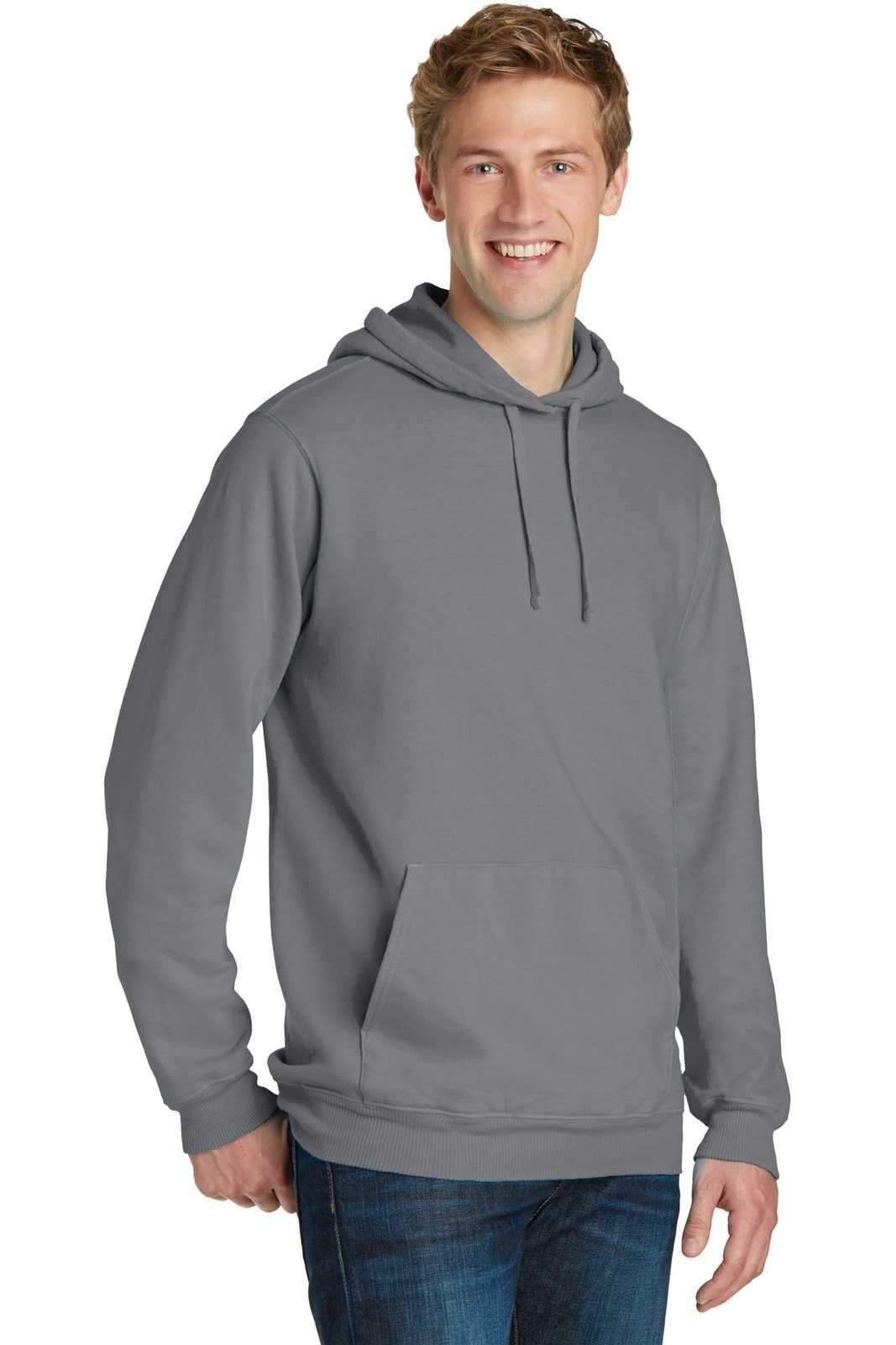 Port &amp; Company PC098H Beach Wash Garment-Dyed Pullover Hooded Sweatshirt - Coal - HIT a Double - 4