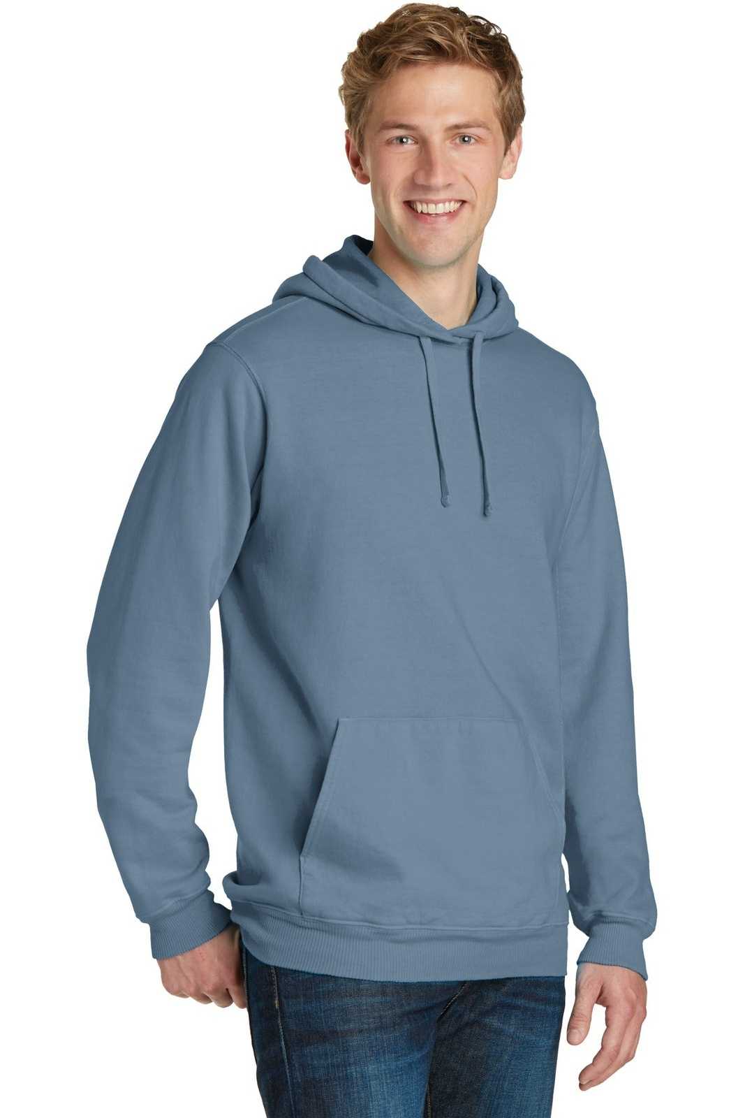 Port &amp; Company PC098H Beach Wash Garment-Dyed Pullover Hooded Sweatshirt - Denim Blue - HIT a Double - 4