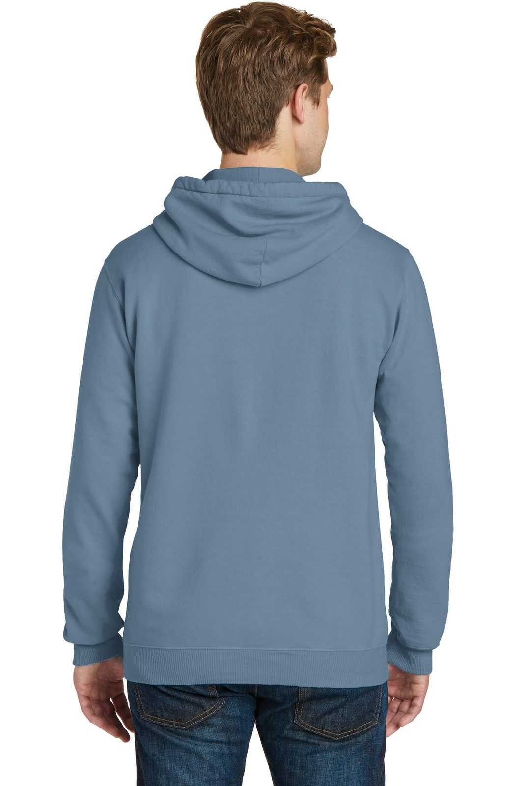 Port &amp; Company PC098H Beach Wash Garment-Dyed Pullover Hooded Sweatshirt - Denim Blue - HIT a Double - 2