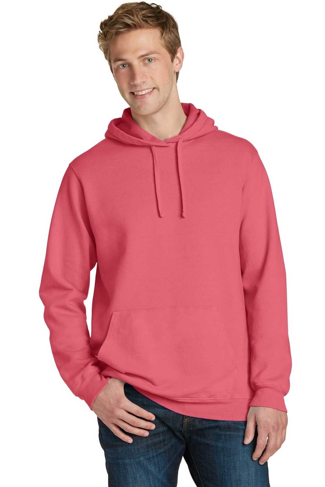 Port &amp; Company PC098H Beach Wash Garment-Dyed Pullover Hooded Sweatshirt - Fruit Punch - HIT a Double - 1
