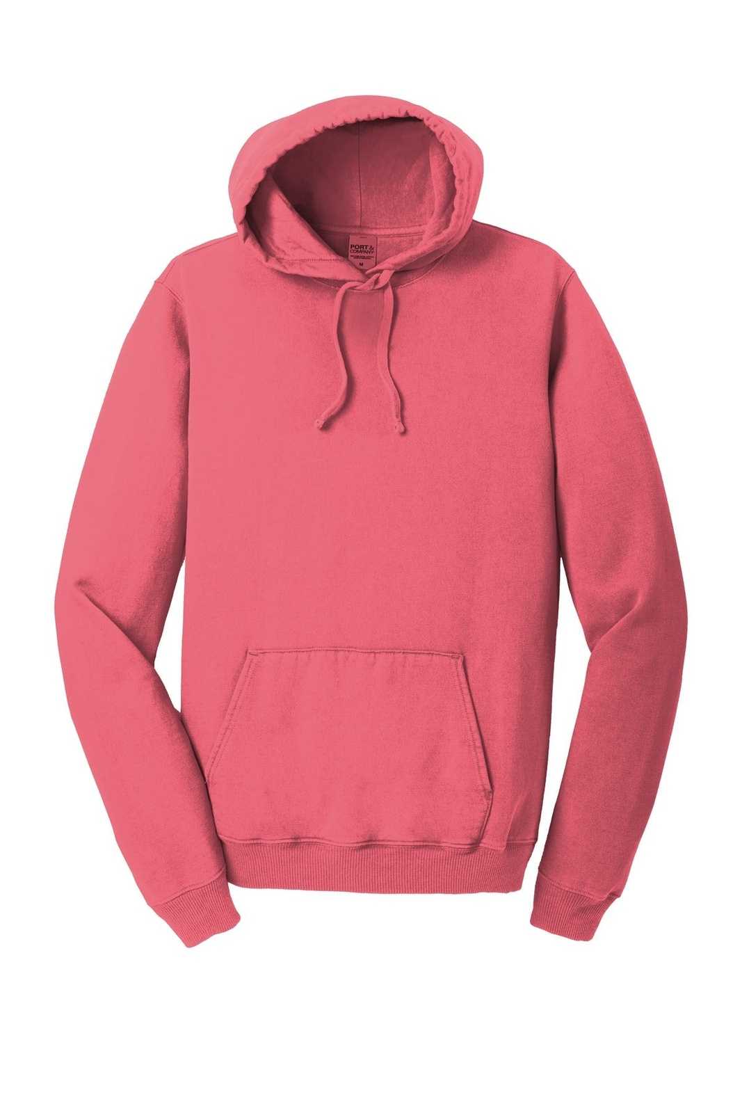 Port &amp; Company PC098H Beach Wash Garment-Dyed Pullover Hooded Sweatshirt - Fruit Punch - HIT a Double - 5