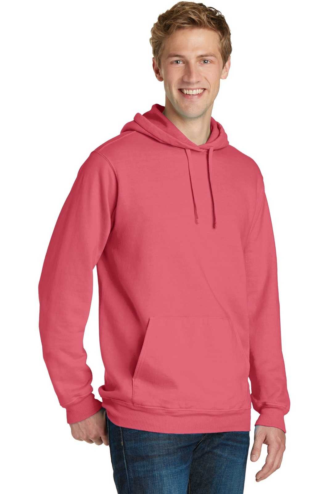 Port &amp; Company PC098H Beach Wash Garment-Dyed Pullover Hooded Sweatshirt - Fruit Punch - HIT a Double - 4