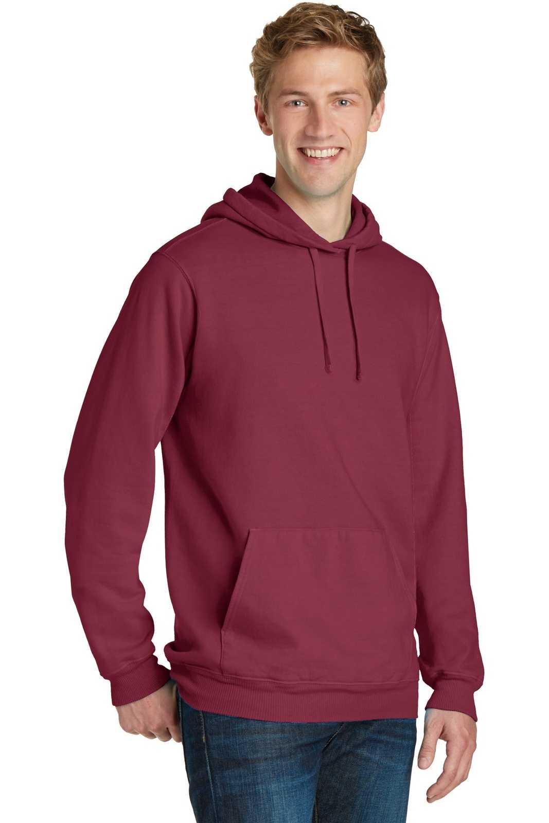 Port &amp; Company PC098H Beach Wash Garment-Dyed Pullover Hooded Sweatshirt - Merlot - HIT a Double - 4