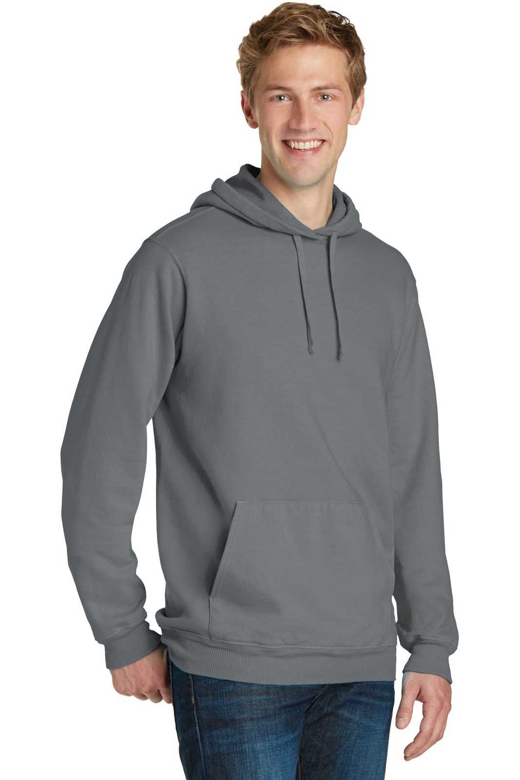 Port &amp; Company PC098H Beach Wash Garment-Dyed Pullover Hooded Sweatshirt - Pewter - HIT a Double - 4