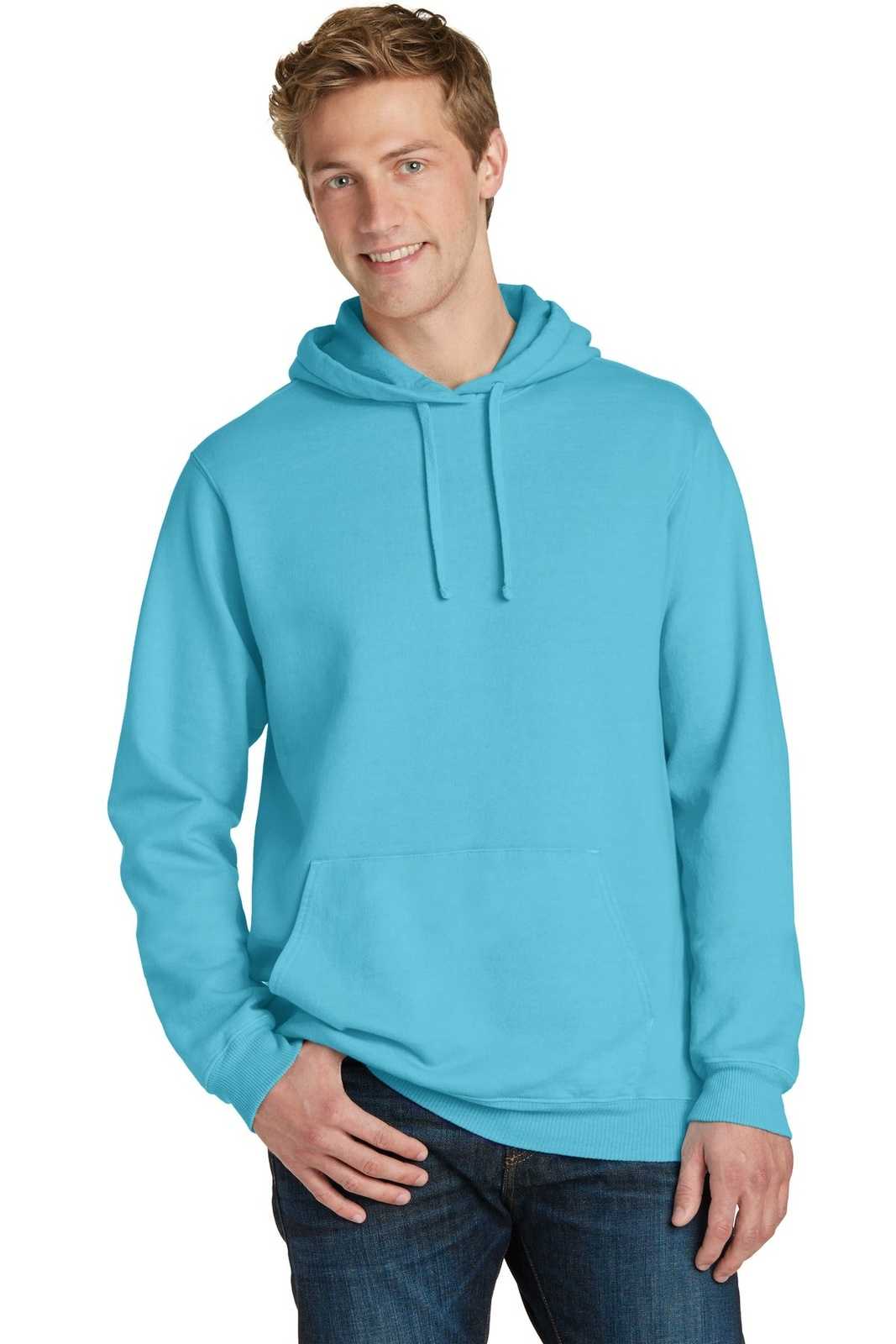 Port &amp; Company PC098H Beach Wash Garment-Dyed Pullover Hooded Sweatshirt - Tidal Wave - HIT a Double - 1