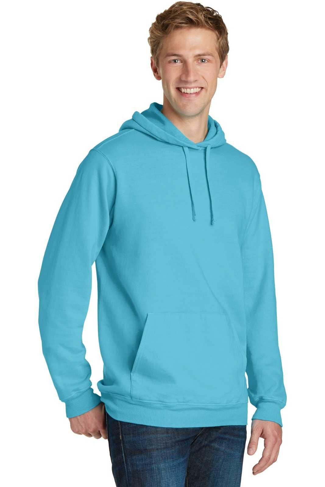 Port &amp; Company PC098H Beach Wash Garment-Dyed Pullover Hooded Sweatshirt - Tidal Wave - HIT a Double - 4