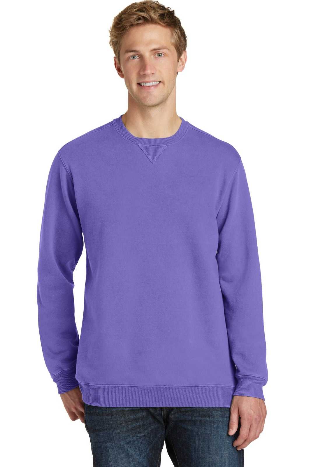 Port &amp; Company PC098 Beach Wash Garment-Dyed Sweatshirt - Amethyst - HIT a Double - 1