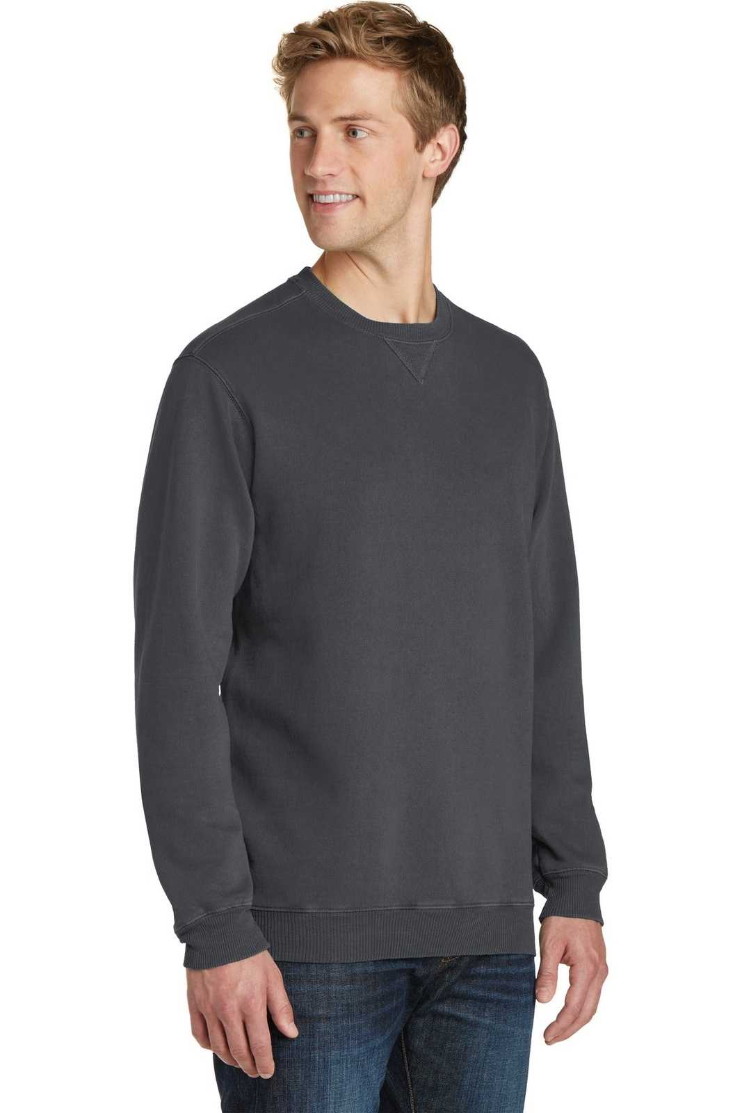 Port &amp; Company PC098 Beach Wash Garment-Dyed Sweatshirt - Coal - HIT a Double - 4