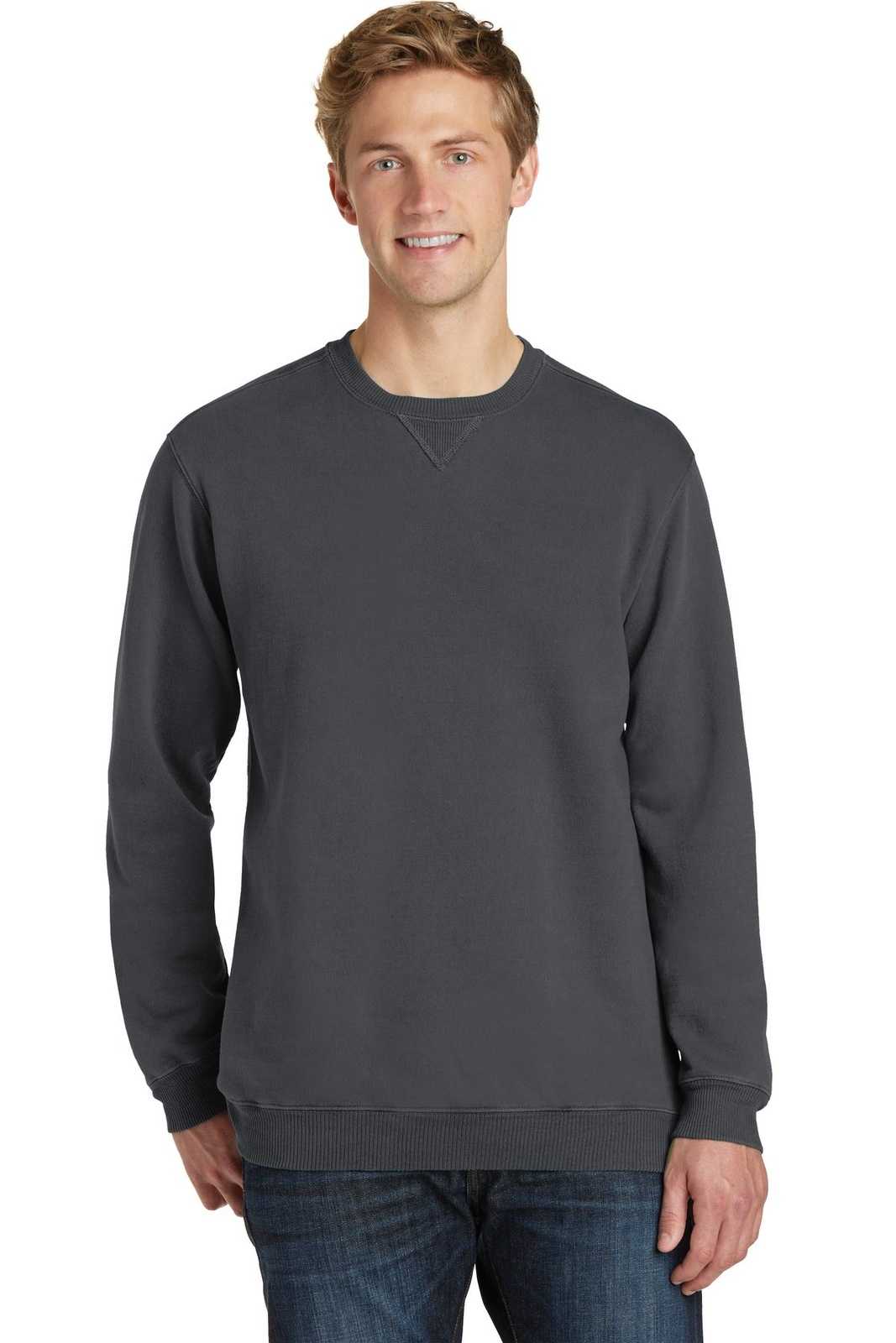 Port &amp; Company PC098 Beach Wash Garment-Dyed Sweatshirt - Coal - HIT a Double - 1
