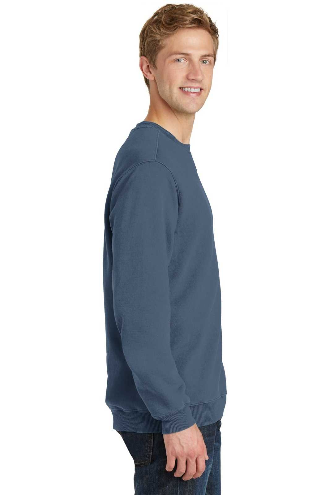 Port &amp; Company PC098 Beach Wash Garment-Dyed Sweatshirt - Denim Blue - HIT a Double - 3
