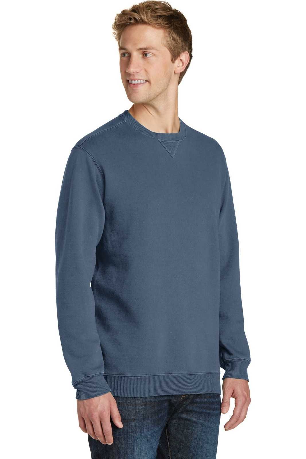 Port &amp; Company PC098 Beach Wash Garment-Dyed Sweatshirt - Denim Blue - HIT a Double - 4