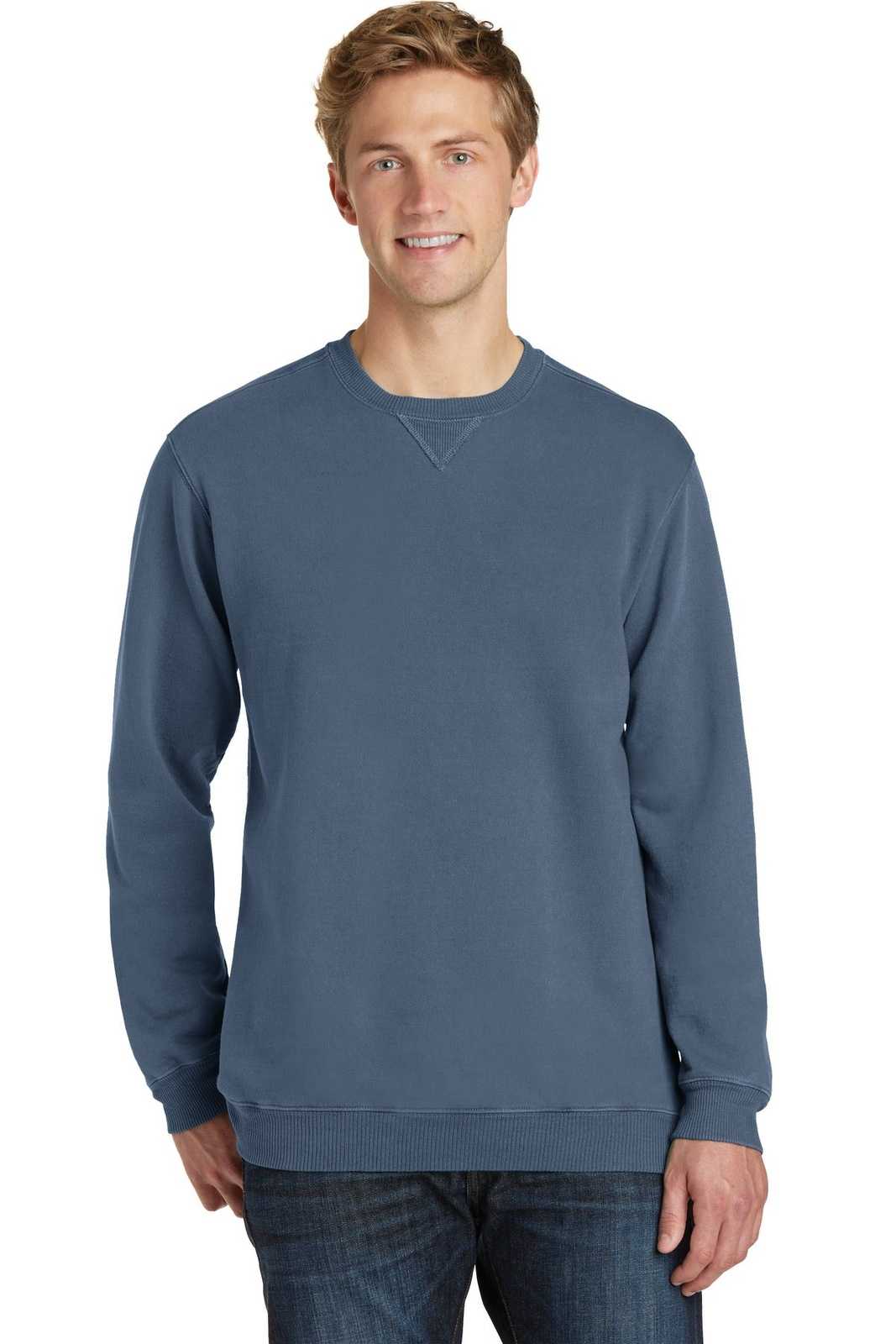 Port &amp; Company PC098 Beach Wash Garment-Dyed Sweatshirt - Denim Blue - HIT a Double - 1