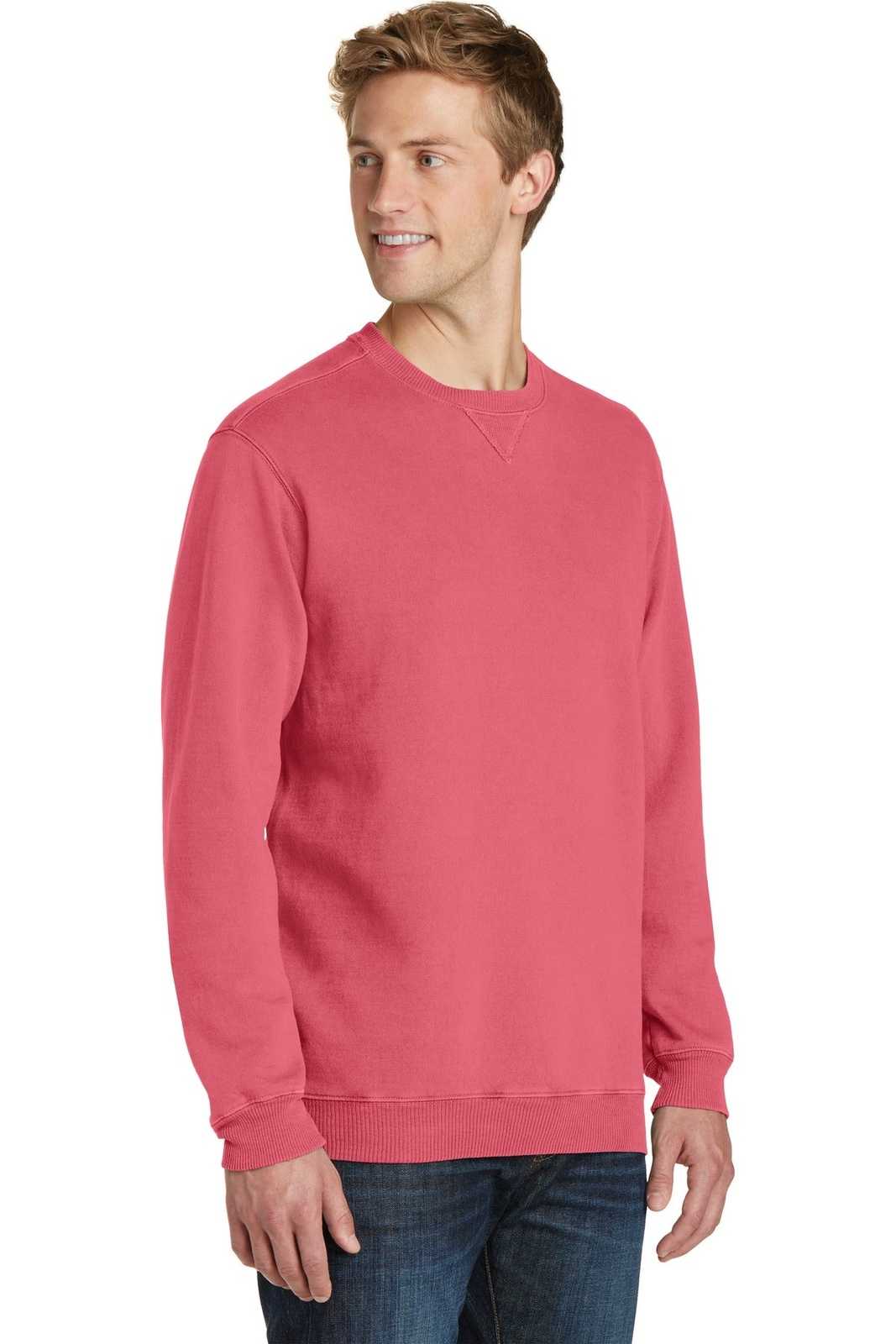 Port &amp; Company PC098 Beach Wash Garment-Dyed Sweatshirt - Fruit Punch - HIT a Double - 4