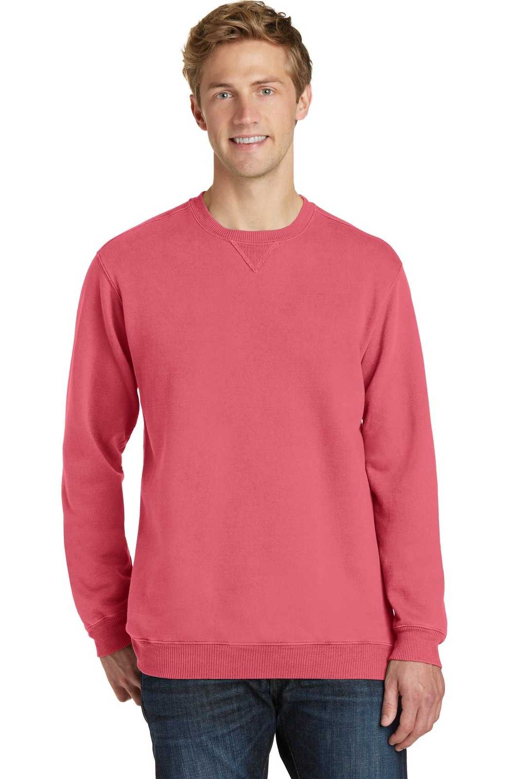 Port &amp; Company PC098 Beach Wash Garment-Dyed Sweatshirt - Fruit Punch - HIT a Double - 1
