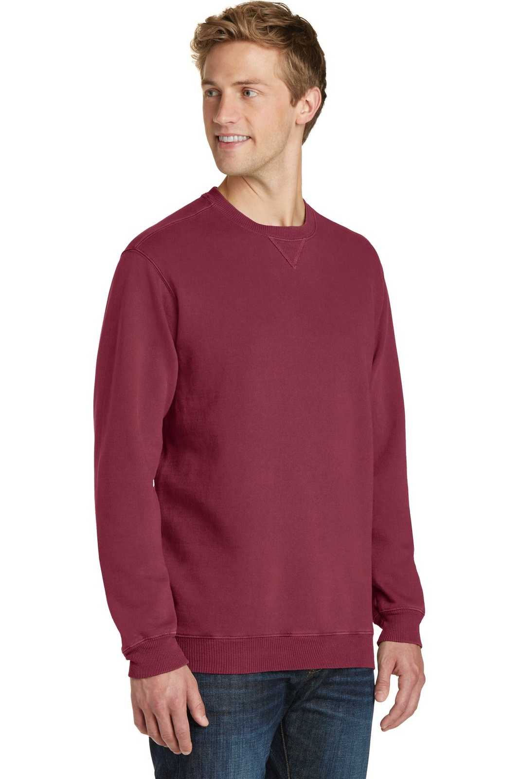 Port &amp; Company PC098 Beach Wash Garment-Dyed Sweatshirt - Merlot - HIT a Double - 4
