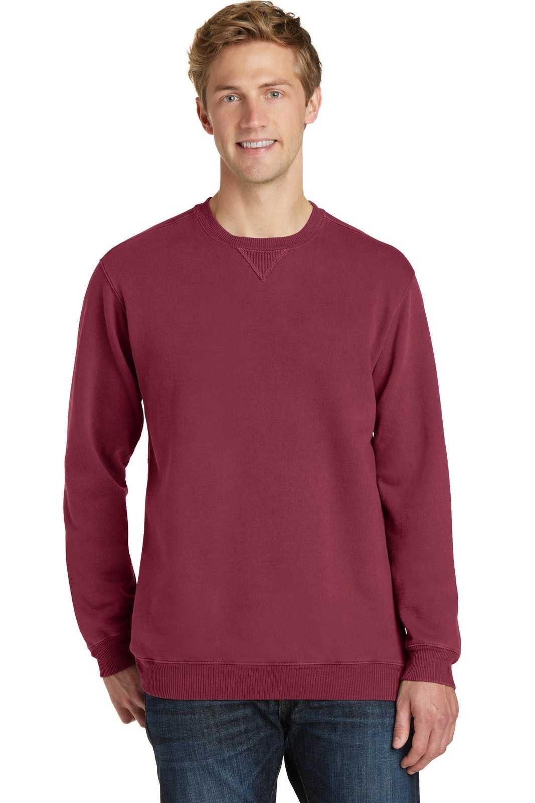 Port &amp; Company PC098 Beach Wash Garment-Dyed Sweatshirt - Merlot - HIT a Double - 1