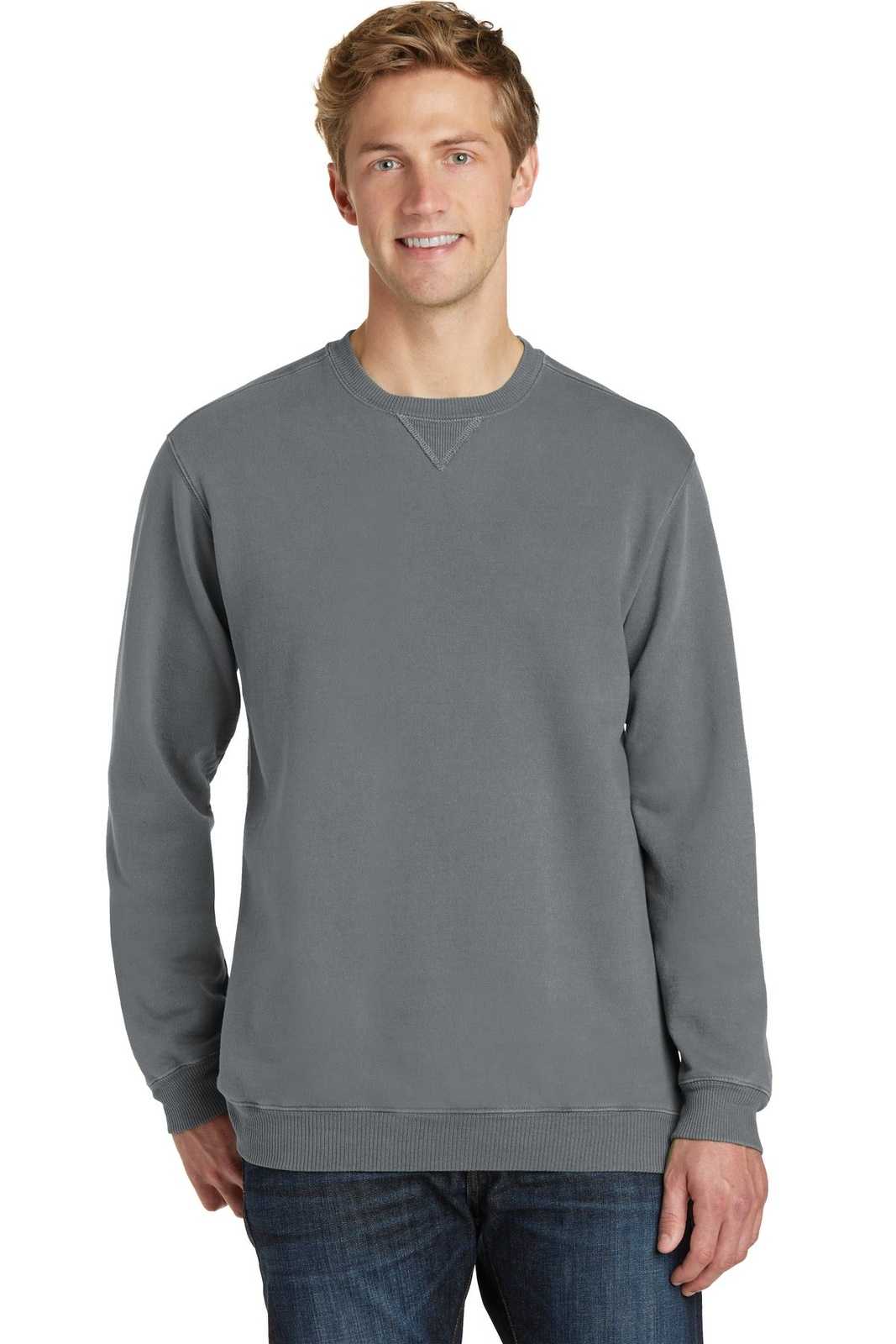 Port &amp; Company PC098 Beach Wash Garment-Dyed Sweatshirt - Pewter - HIT a Double - 1