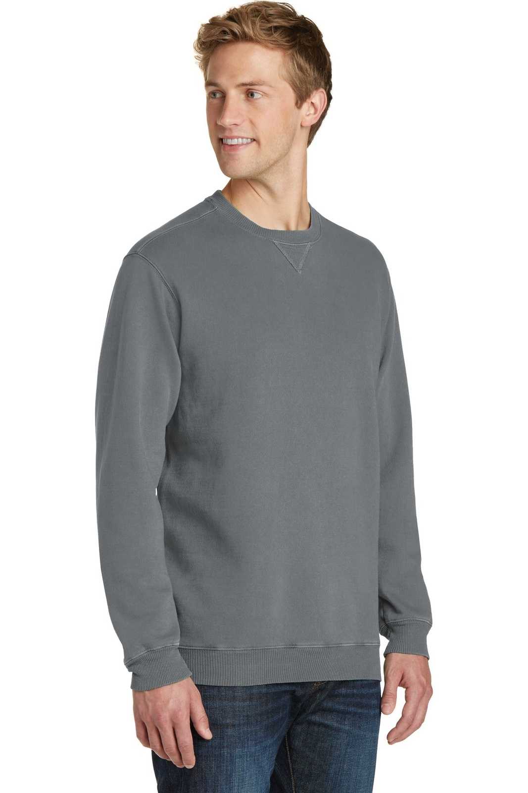 Port &amp; Company PC098 Beach Wash Garment-Dyed Sweatshirt - Pewter - HIT a Double - 4