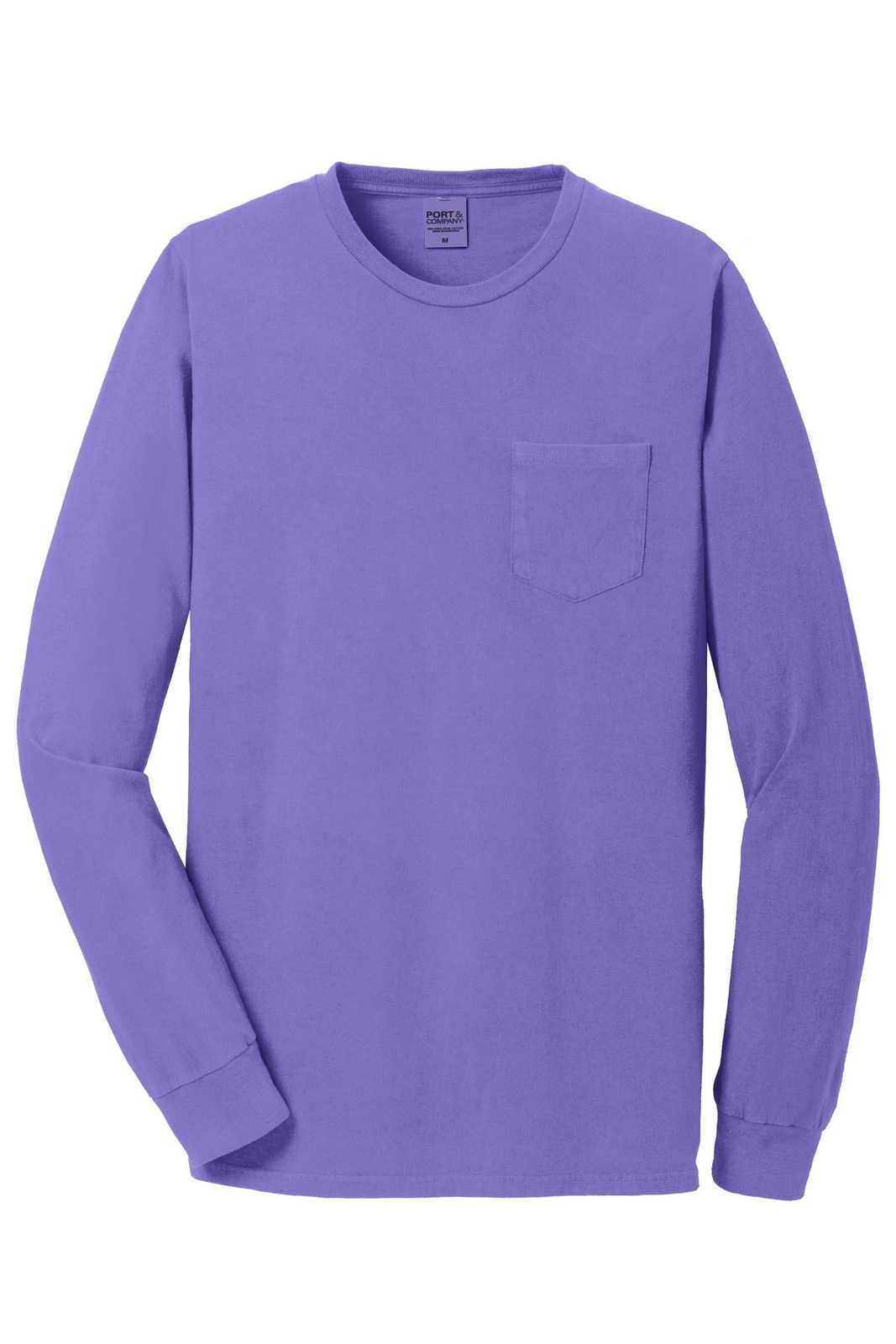 Port &amp; Company PC099LSP Beach Wash Garment-Dyed Long Sleeve Pocket Tee - Amethyst - HIT a Double - 5