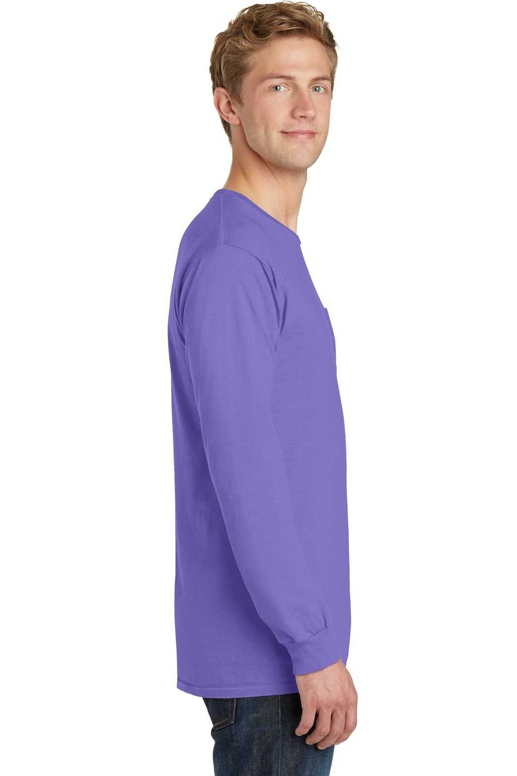 Port &amp; Company PC099LSP Beach Wash Garment-Dyed Long Sleeve Pocket Tee - Amethyst - HIT a Double - 3