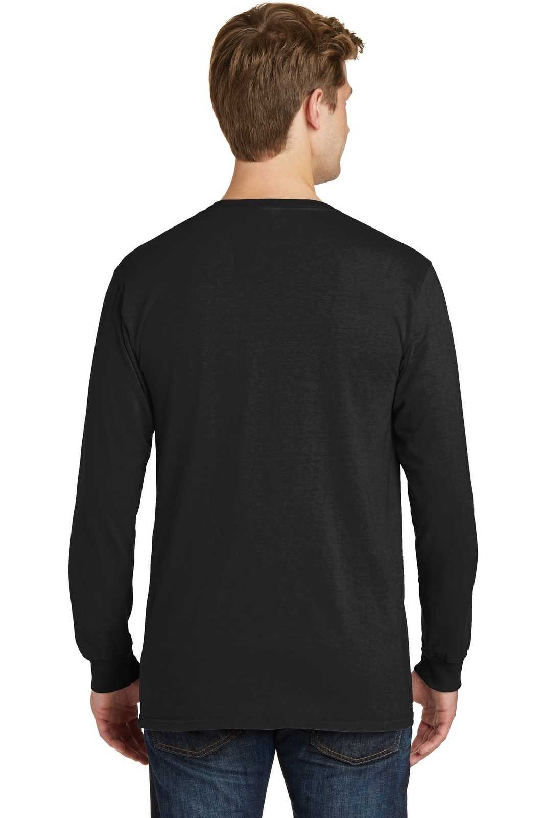 Port &amp; Company PC099LSP Beach Wash Garment-Dyed Long Sleeve Pocket Tee - Black - HIT a Double - 2
