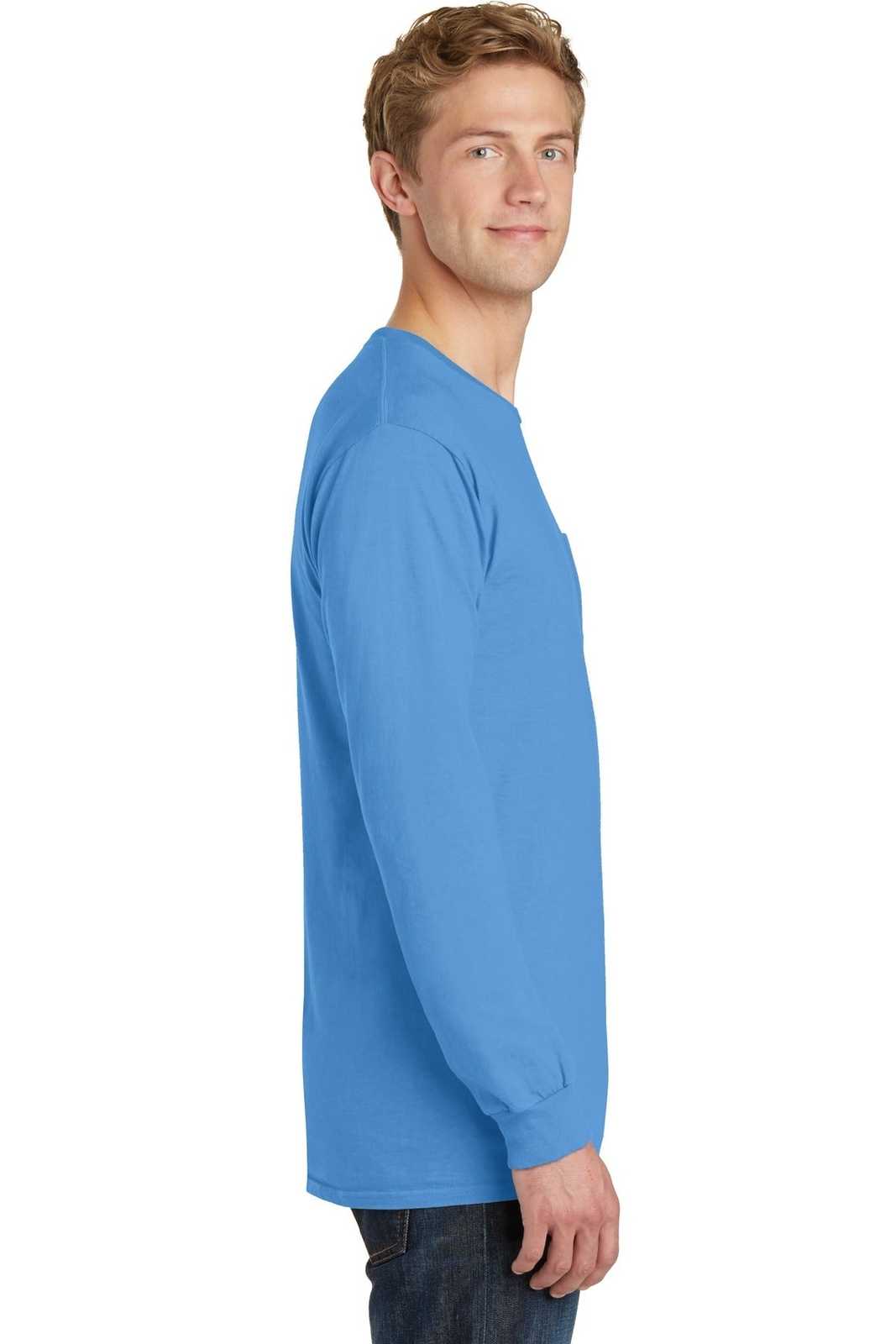 Port &amp; Company PC099LSP Beach Wash Garment-Dyed Long Sleeve Pocket Tee - Blue Moon - HIT a Double - 3