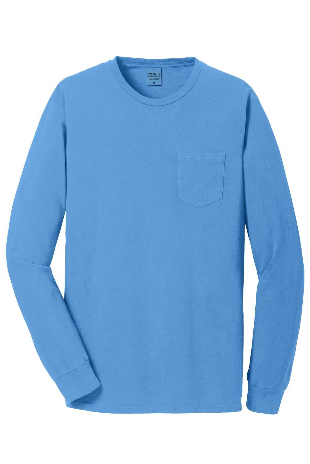 Port &amp; Company PC099LSP Beach Wash Garment-Dyed Long Sleeve Pocket Tee - Blue Moon - HIT a Double - 5