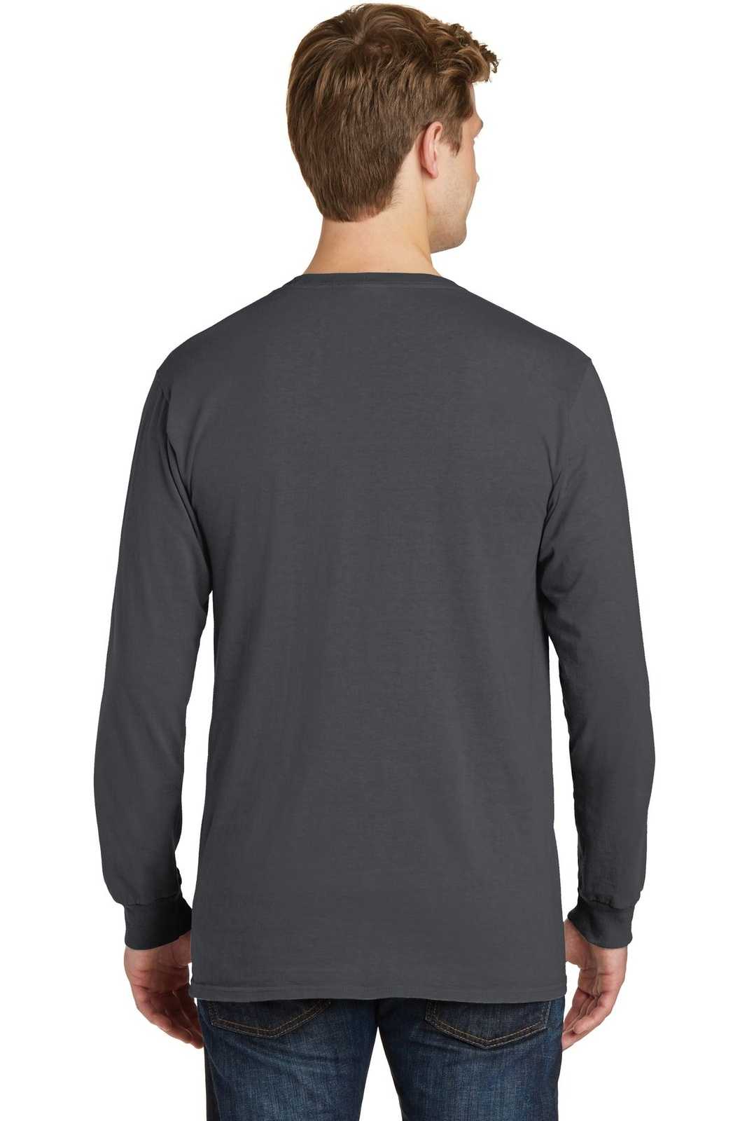 Port &amp; Company PC099LSP Beach Wash Garment-Dyed Long Sleeve Pocket Tee - Coal - HIT a Double - 2