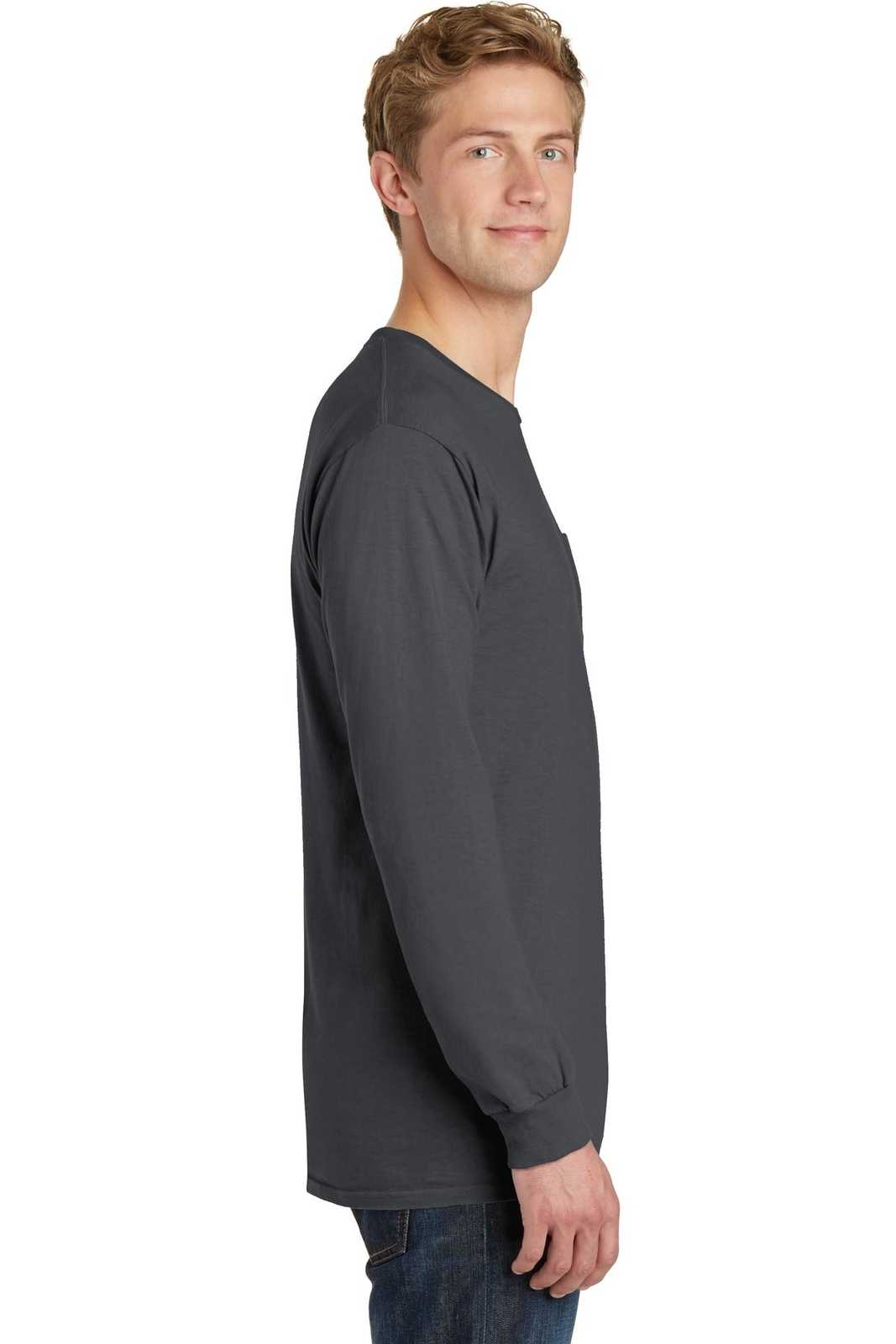 Port &amp; Company PC099LSP Beach Wash Garment-Dyed Long Sleeve Pocket Tee - Coal - HIT a Double - 3