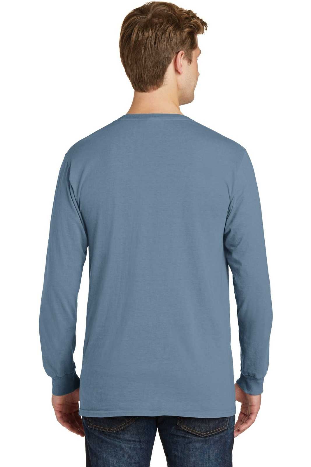 Port & Company PC099LSP Beach Wash Garment-Dyed Long Sleeve Pocket Tee - Denim Blue - HIT a Double - 1