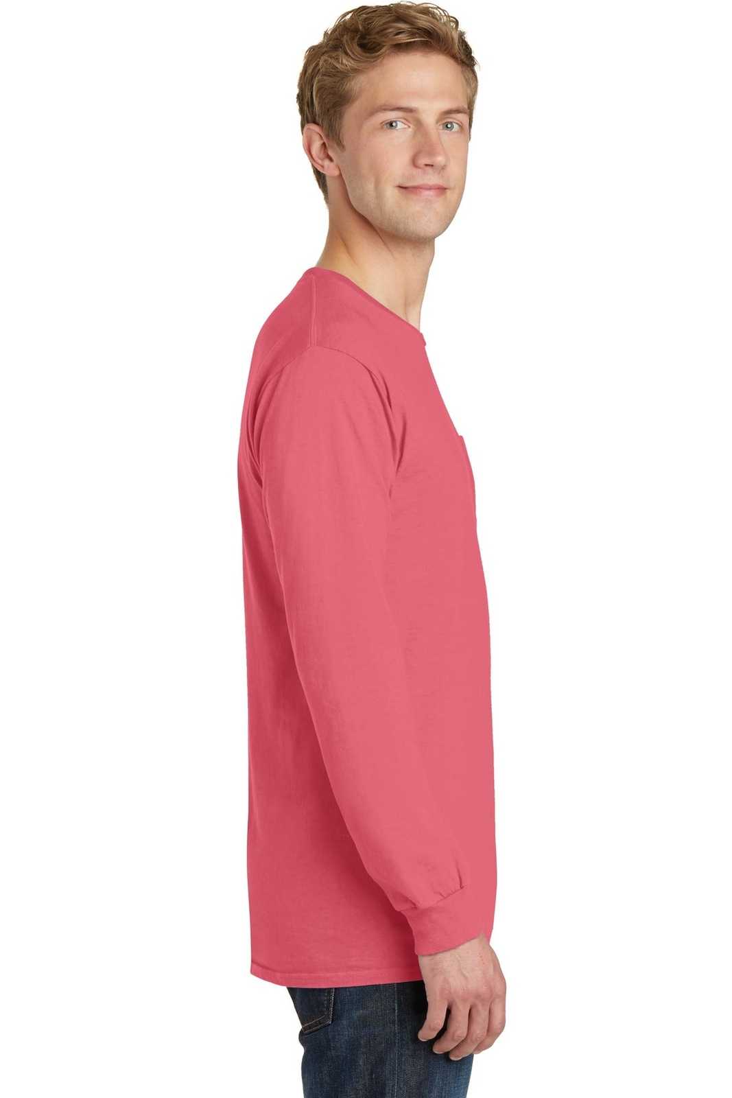 Port &amp; Company PC099LSP Beach Wash Garment-Dyed Long Sleeve Pocket Tee - Fruit Punch - HIT a Double - 3