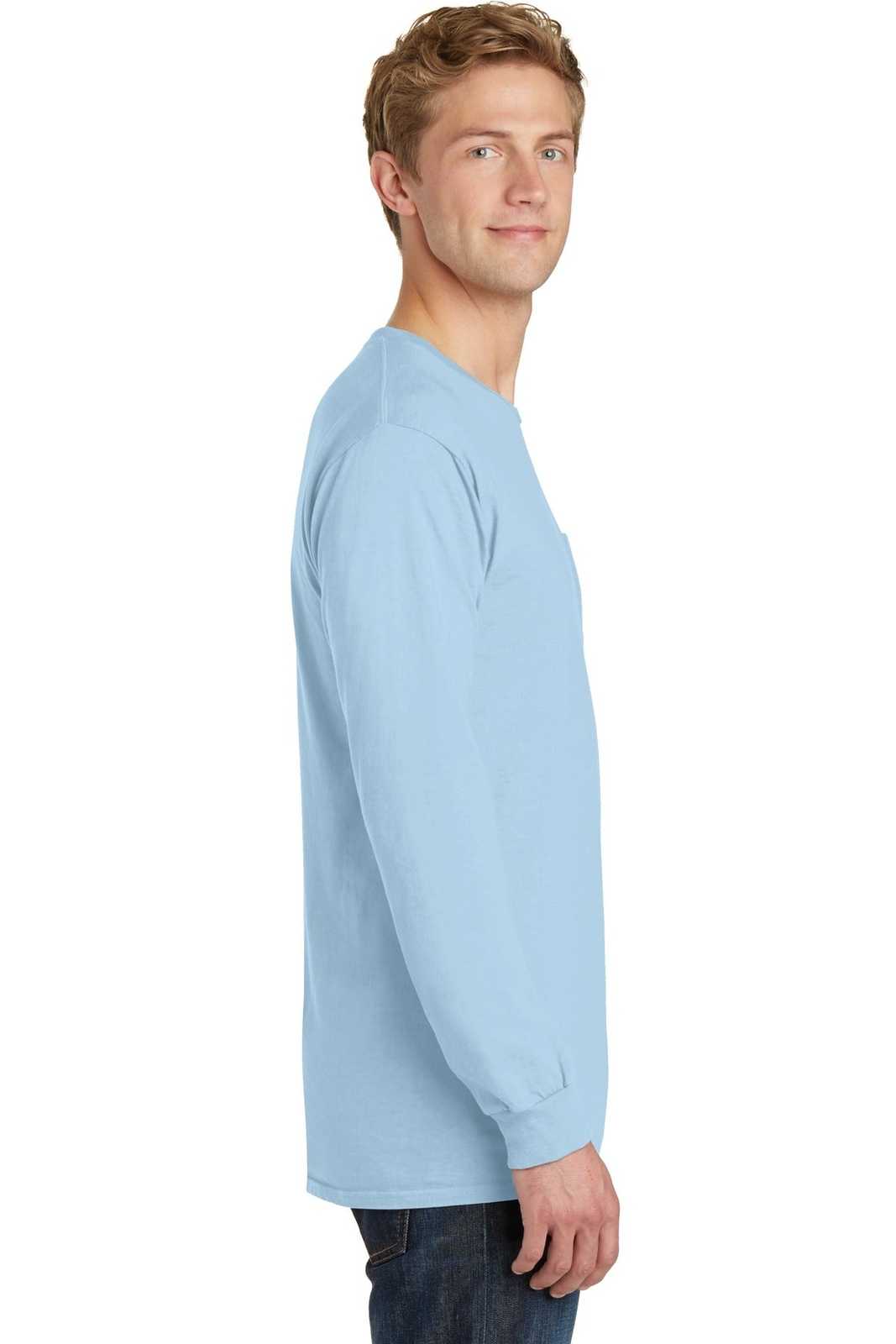 Port &amp; Company PC099LSP Beach Wash Garment-Dyed Long Sleeve Pocket Tee - Glacier - HIT a Double - 3