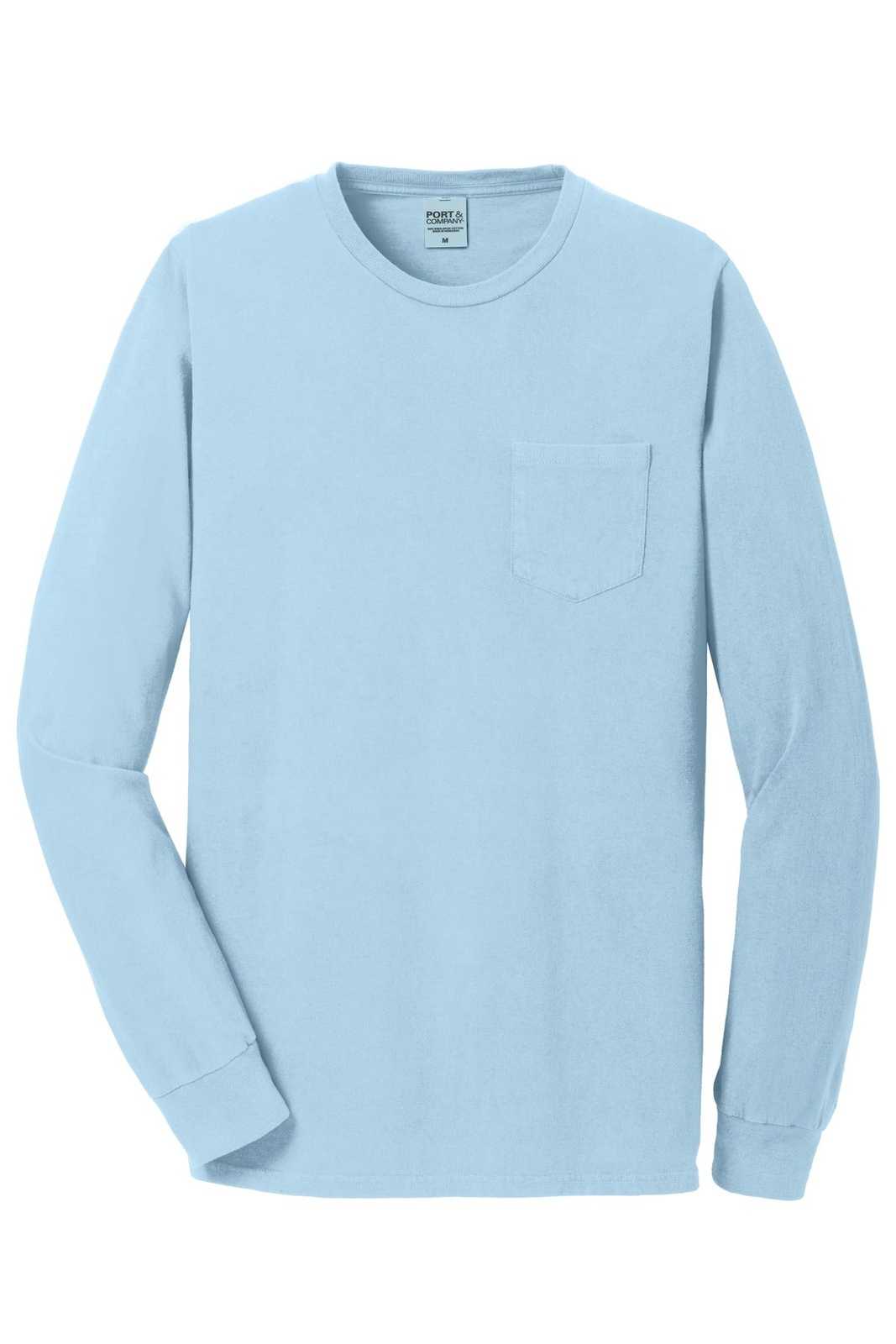 Port &amp; Company PC099LSP Beach Wash Garment-Dyed Long Sleeve Pocket Tee - Glacier - HIT a Double - 5