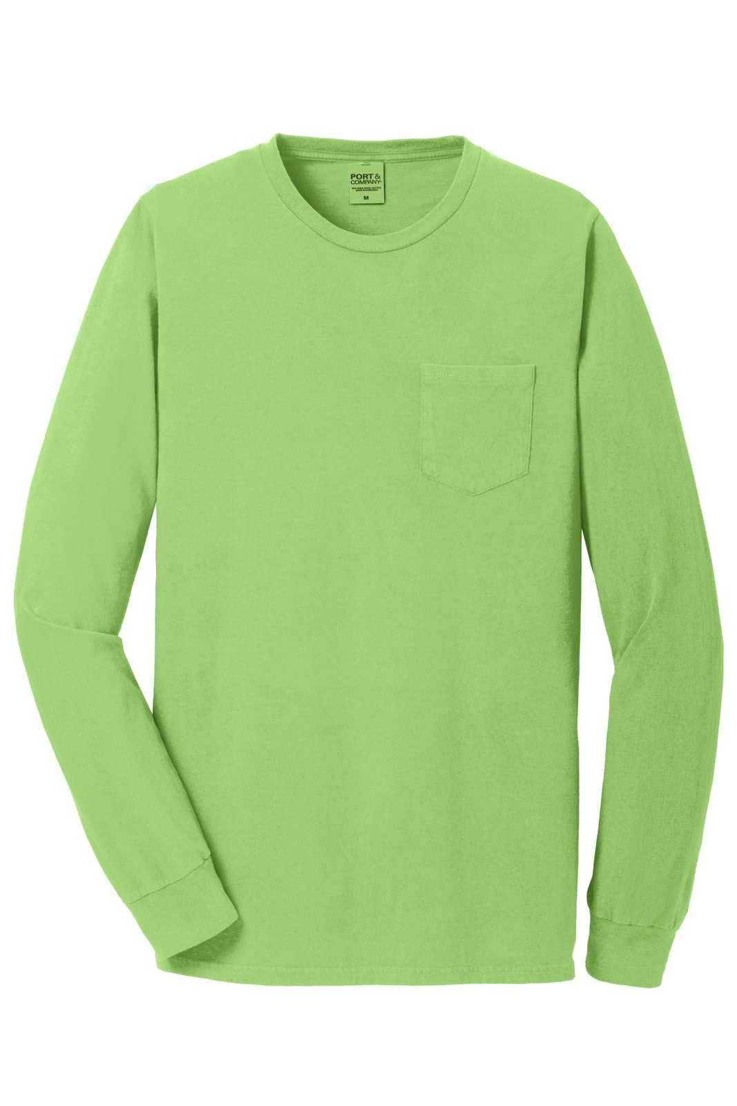 Port &amp; Company PC099LSP Beach Wash Garment-Dyed Long Sleeve Pocket Tee - Limeade - HIT a Double - 5