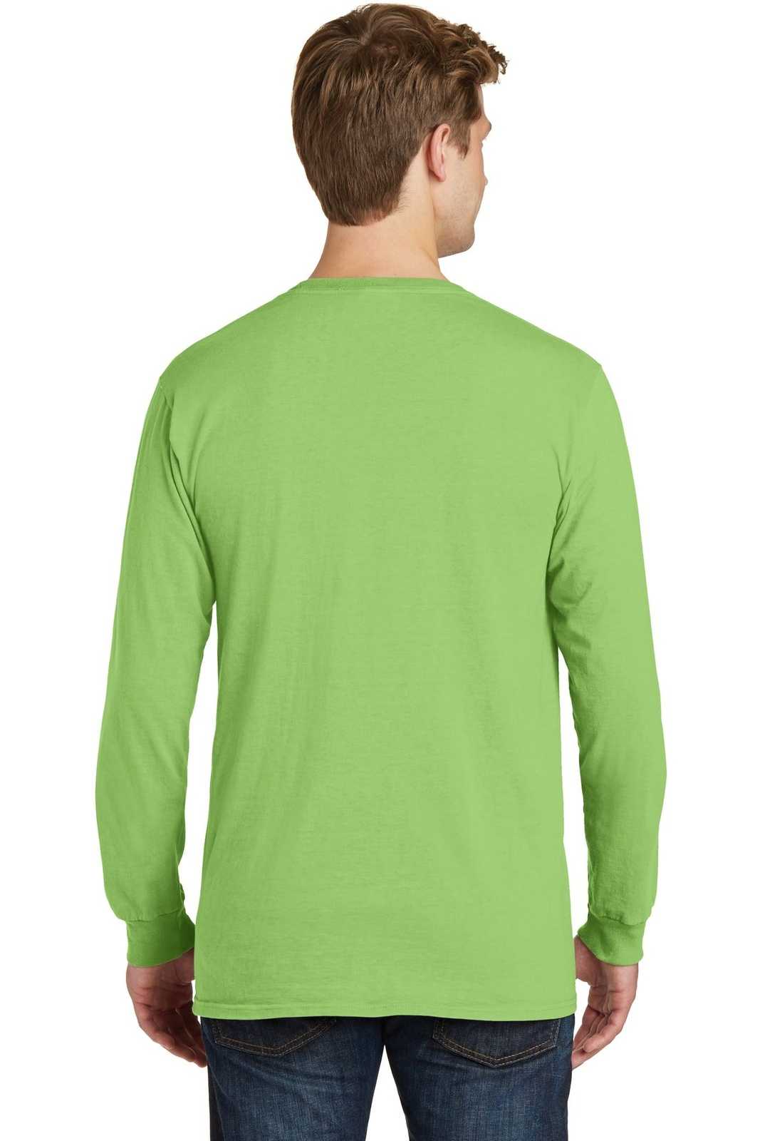 Port &amp; Company PC099LSP Beach Wash Garment-Dyed Long Sleeve Pocket Tee - Limeade - HIT a Double - 2