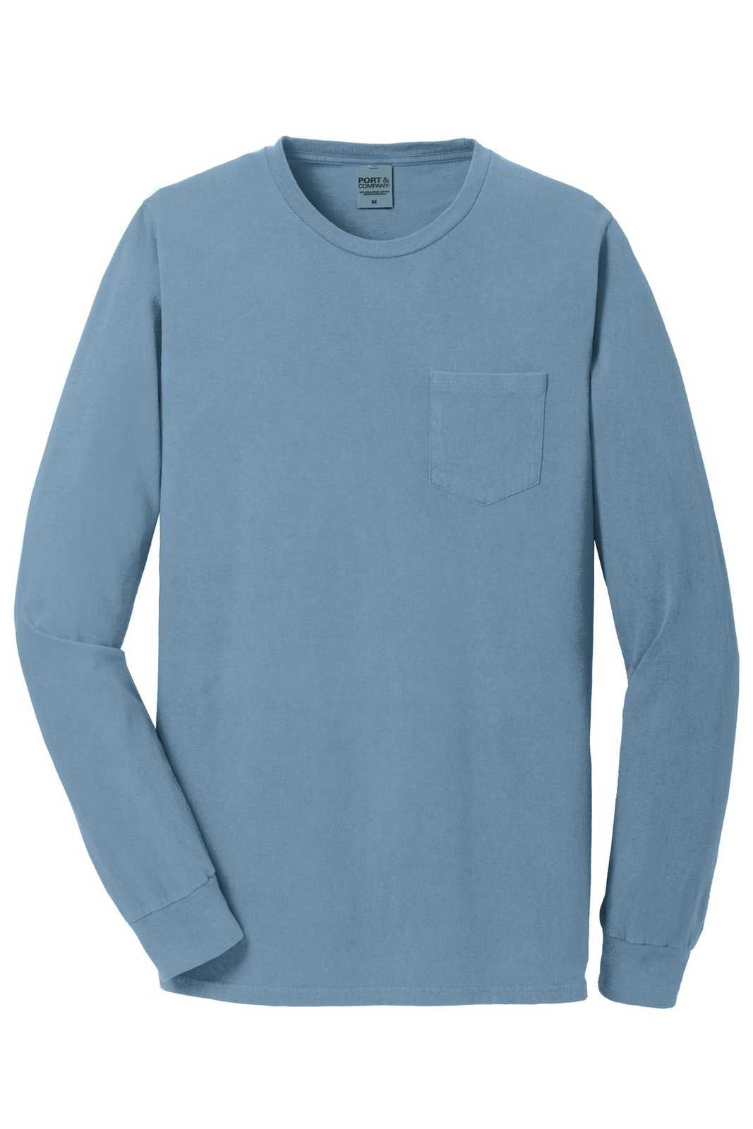 Port &amp; Company PC099LSP Beach Wash Garment-Dyed Long Sleeve Pocket Tee - Mist - HIT a Double - 5