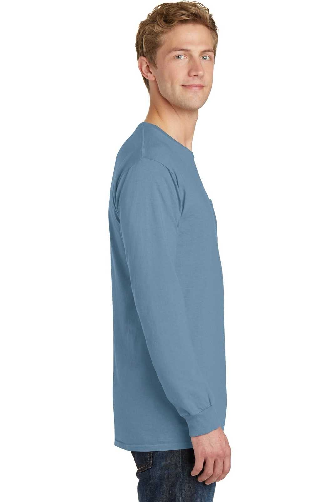 Port &amp; Company PC099LSP Beach Wash Garment-Dyed Long Sleeve Pocket Tee - Mist - HIT a Double - 3