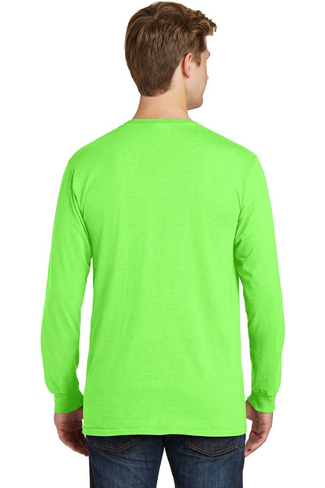Port &amp; Company PC099LSP Beach Wash Garment-Dyed Long Sleeve Pocket Tee - Neon Green - HIT a Double - 2