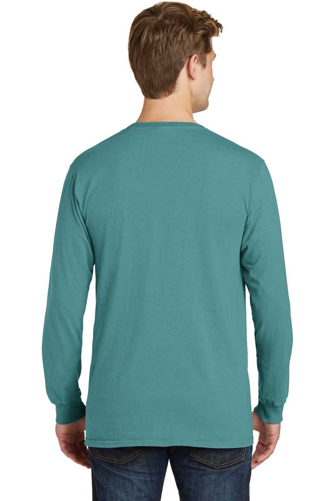 Port &amp; Company PC099LSP Beach Wash Garment-Dyed Long Sleeve Pocket Tee - Peacock - HIT a Double - 2