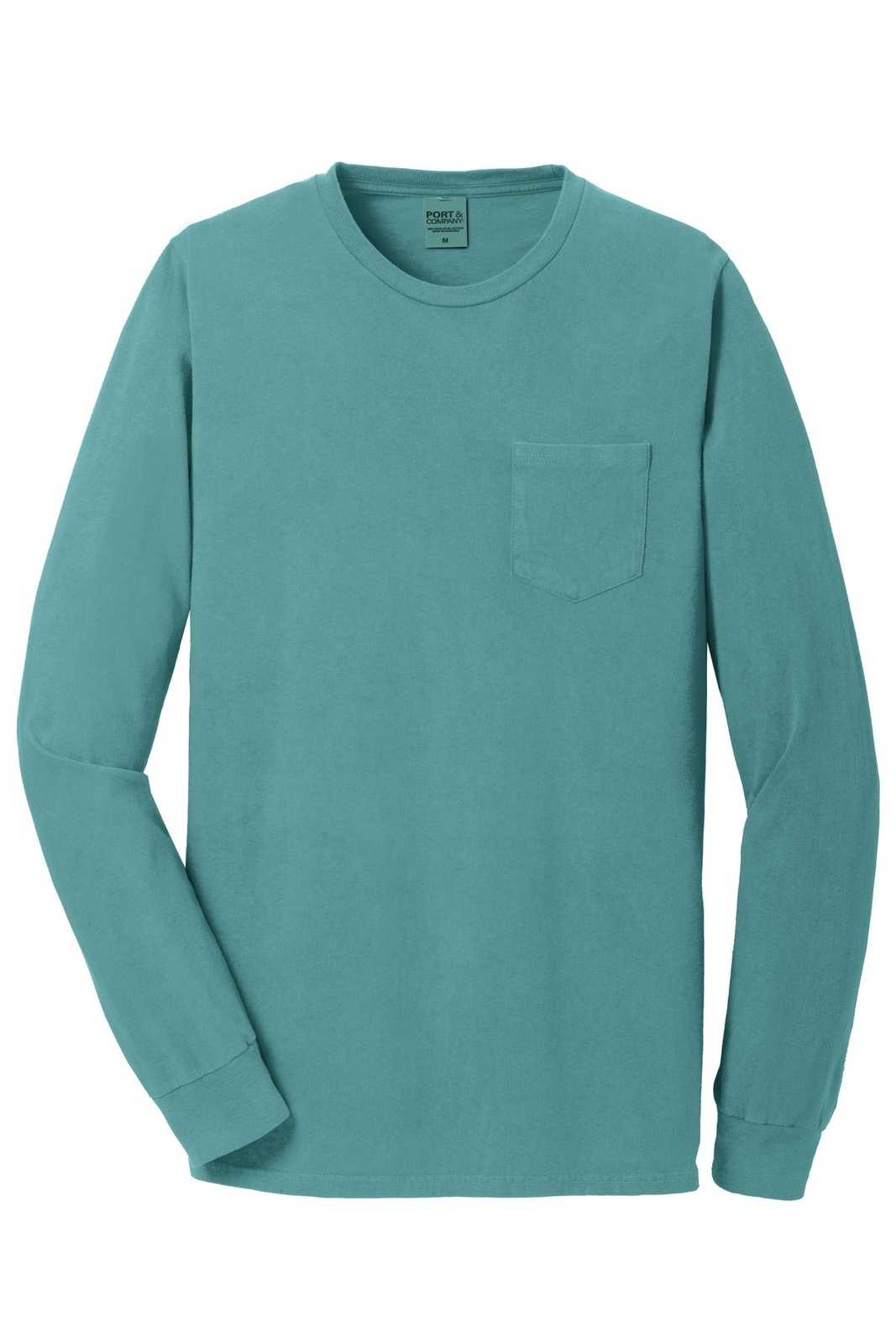 Port &amp; Company PC099LSP Beach Wash Garment-Dyed Long Sleeve Pocket Tee - Peacock - HIT a Double - 5