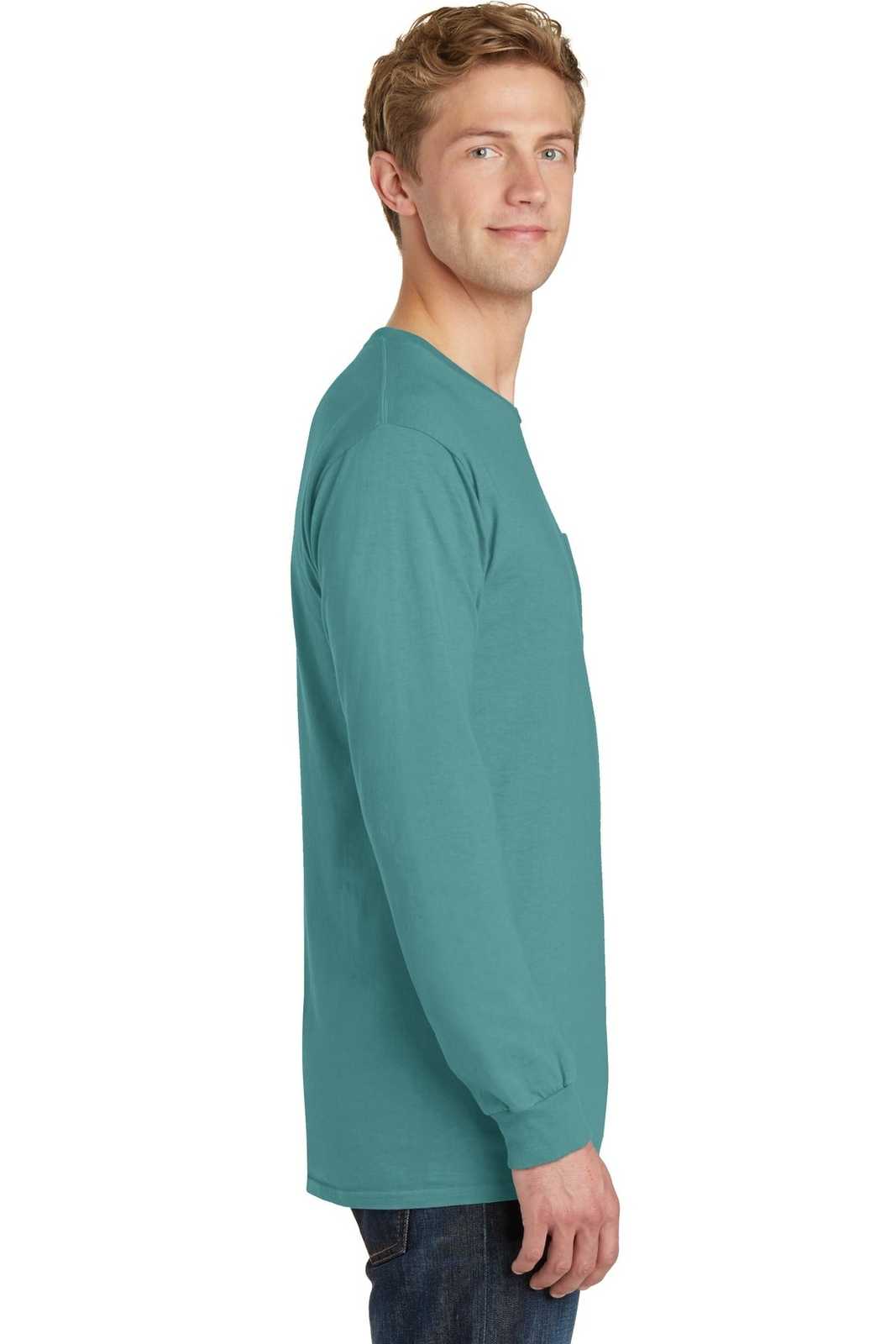 Port &amp; Company PC099LSP Beach Wash Garment-Dyed Long Sleeve Pocket Tee - Peacock - HIT a Double - 3