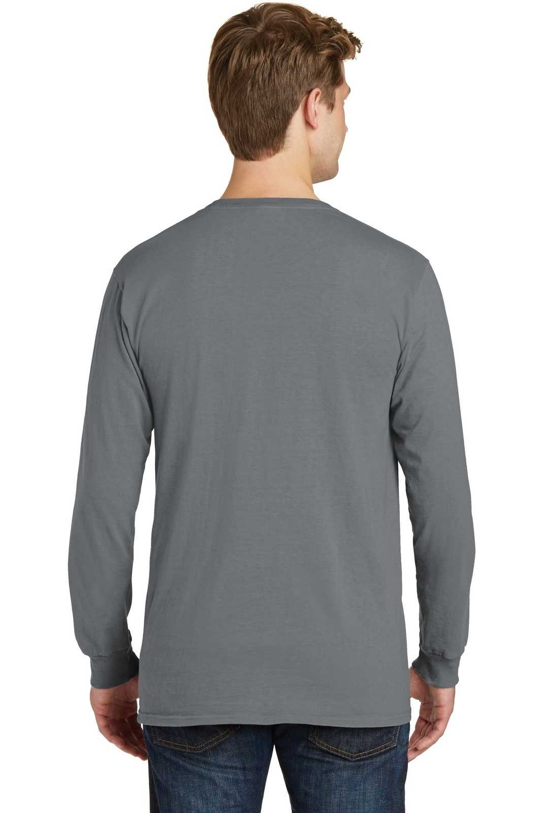 Port &amp; Company PC099LSP Beach Wash Garment-Dyed Long Sleeve Pocket Tee - Pewter - HIT a Double - 2