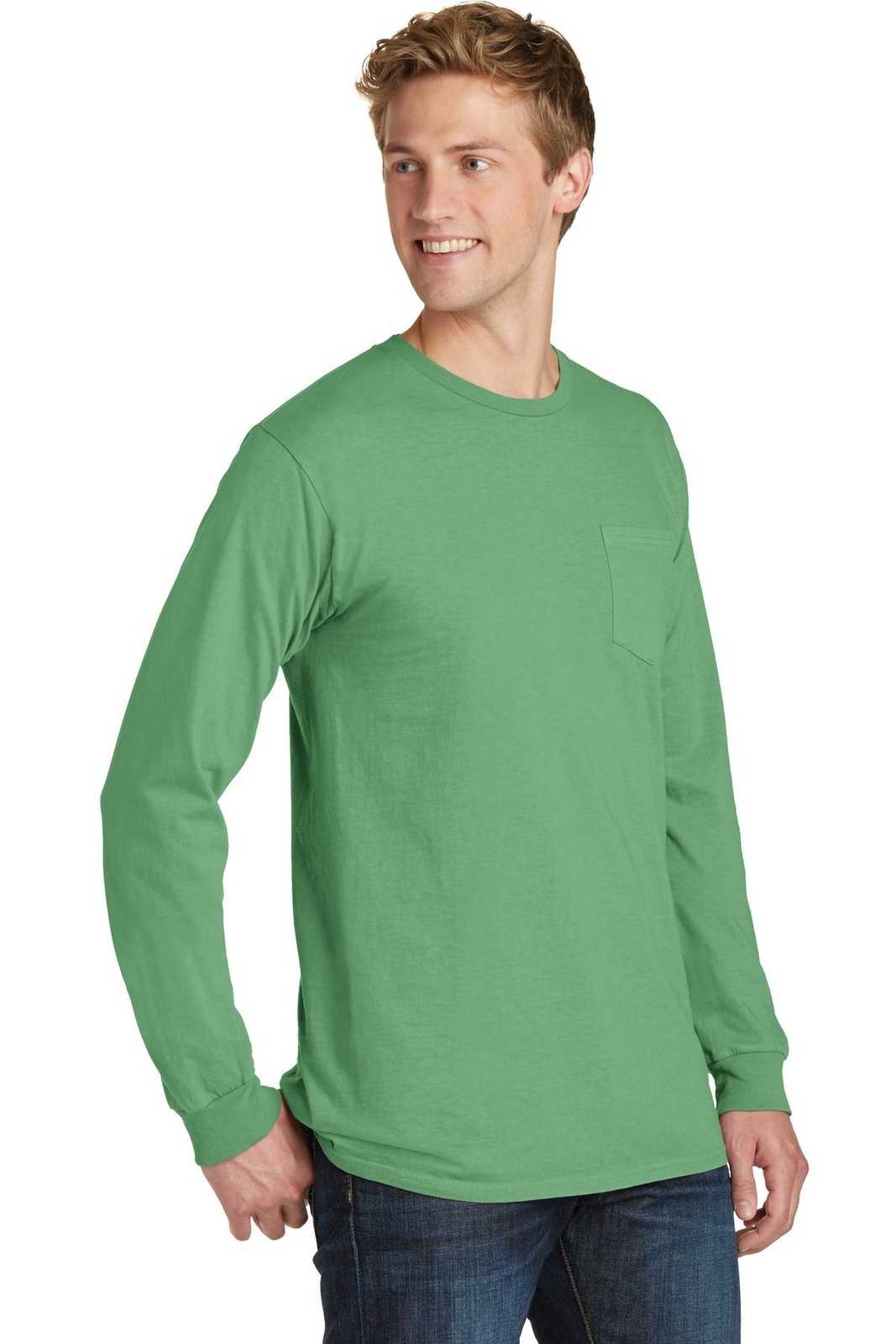 Port &amp; Company PC099LSP Beach Wash Garment-Dyed Long Sleeve Pocket Tee - Safari - HIT a Double - 4