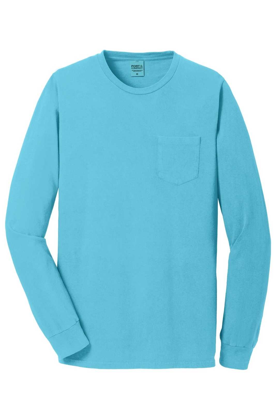 Port &amp; Company PC099LSP Beach Wash Garment-Dyed Long Sleeve Pocket Tee - Tidal Wave - HIT a Double - 5