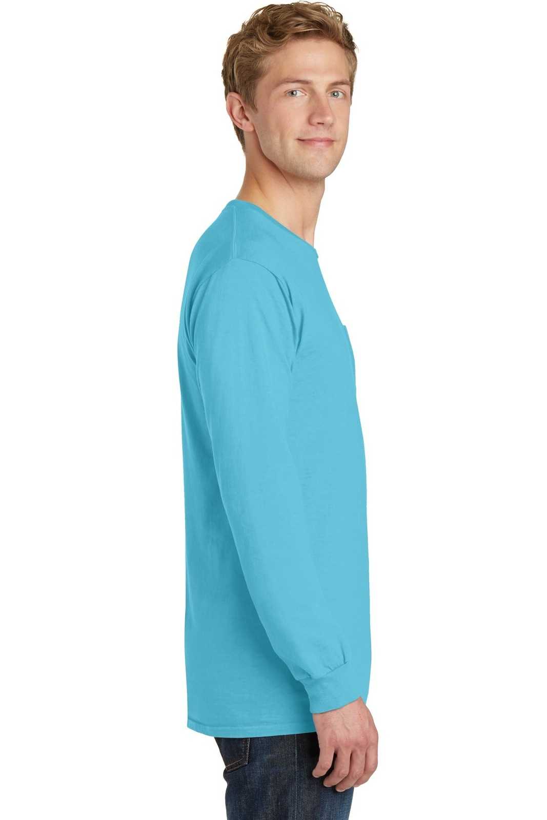 Port &amp; Company PC099LSP Beach Wash Garment-Dyed Long Sleeve Pocket Tee - Tidal Wave - HIT a Double - 3